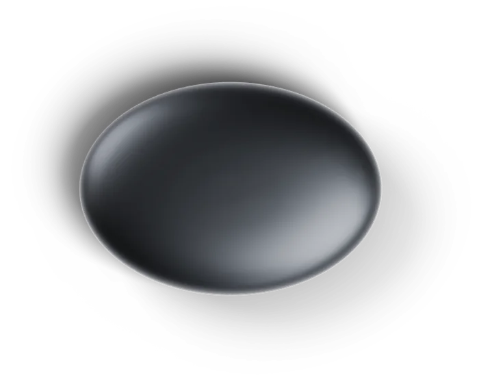 The pebble from above: a graphite oval.